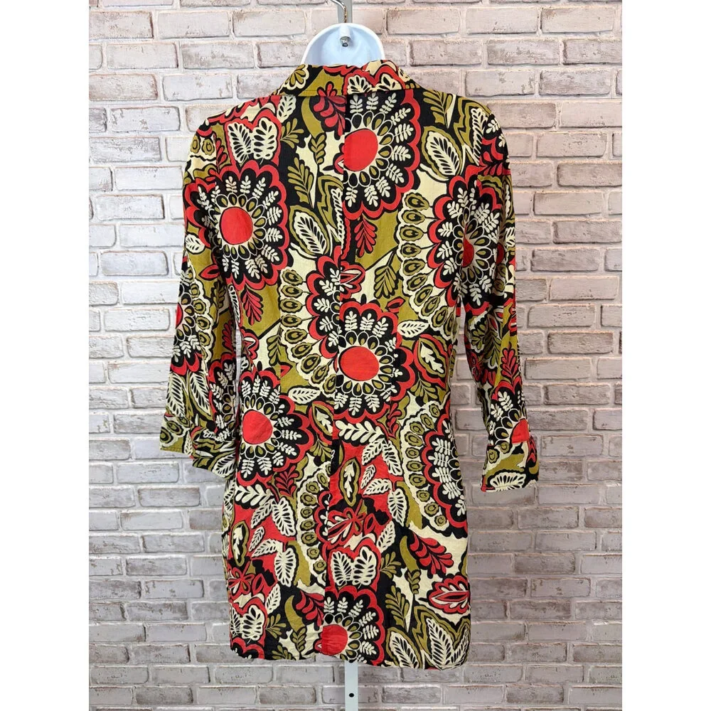 Bentley A. Floral Print Button Down Tunic Cotton Size 4 Good